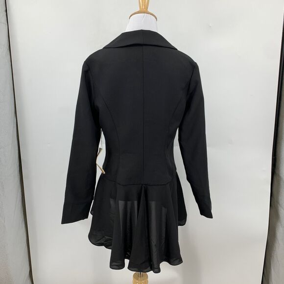 LT LanTing Bride Blazer Womens 6 Black Cascading Ruffle Front Peplum Hem Padded - Picture 6 of 15